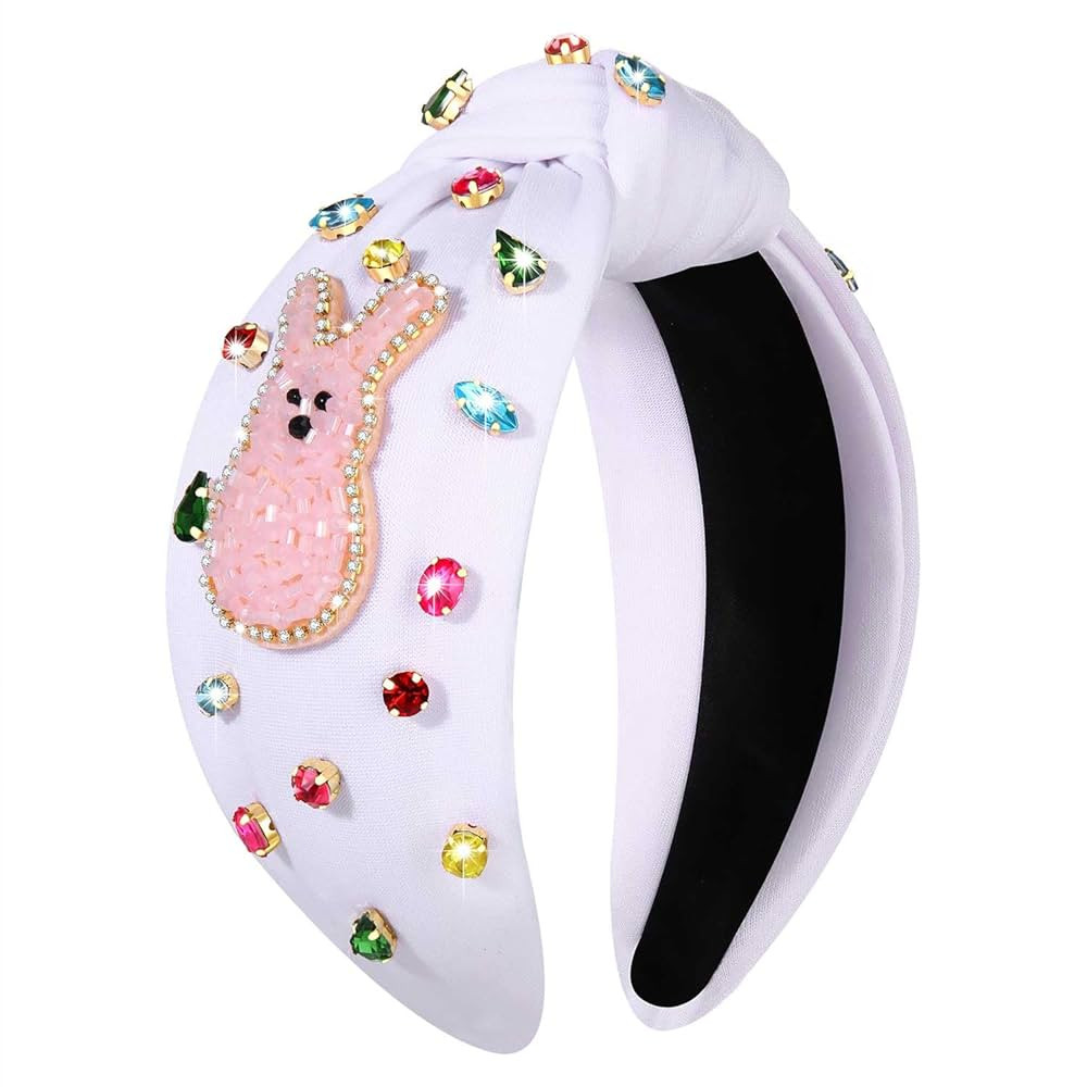 NVENF Easter Headband for Women Beaded Easter Rabbit Bunny Headband White Pink Crystal Pearl Knot... | Amazon (US)