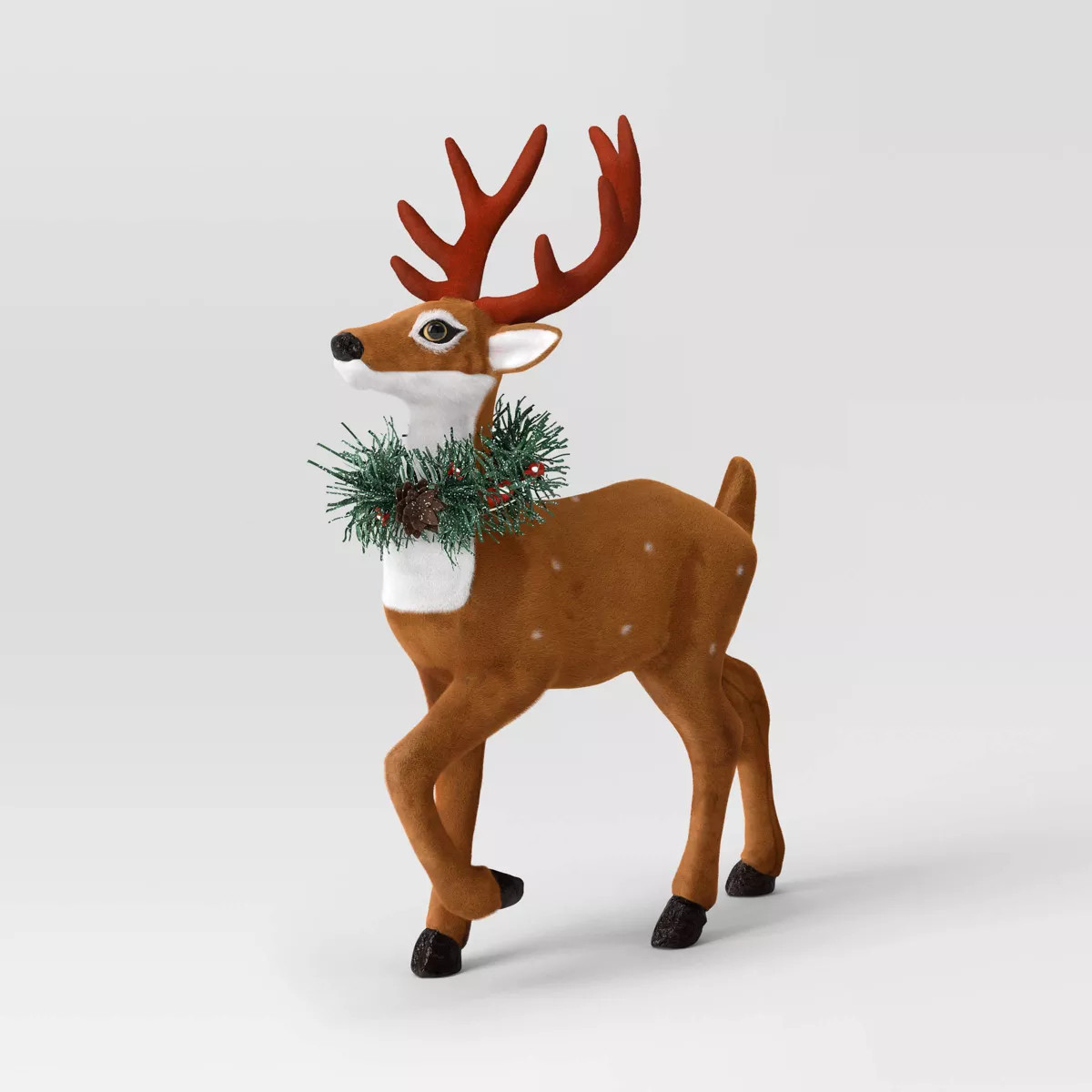 Flocked Standing Deer with Faux Greenery Christmas Animal Figurine - Wondershop™ Brown | Target