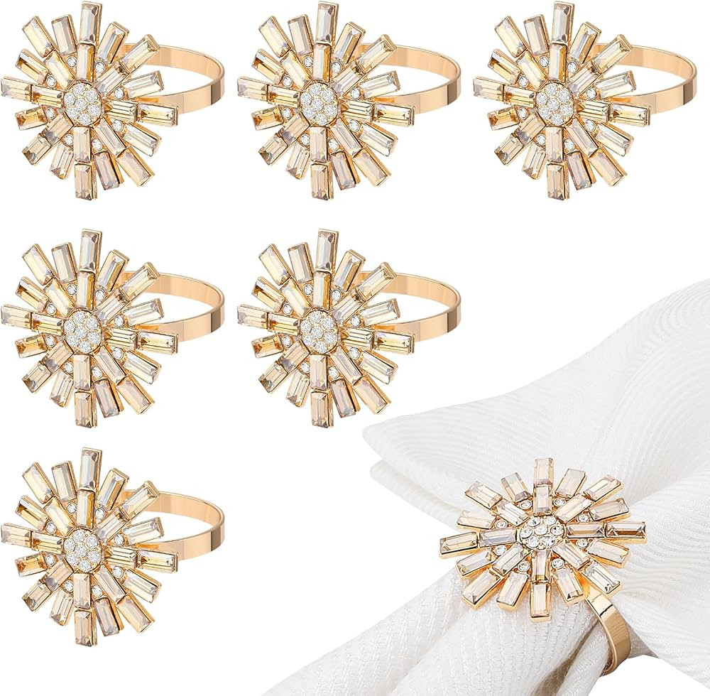Lewondr 6 Pack Napkin Rings, Alloy Rhinestone Floral Napkin Rings Exquisite Bling Napkin Holders ... | Amazon (CA)