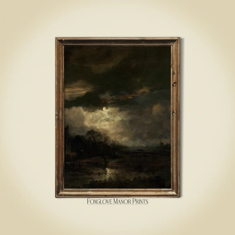 Moody Dark Academia Aesthetic Print Night Sky Painting - Etsy | Etsy (US)