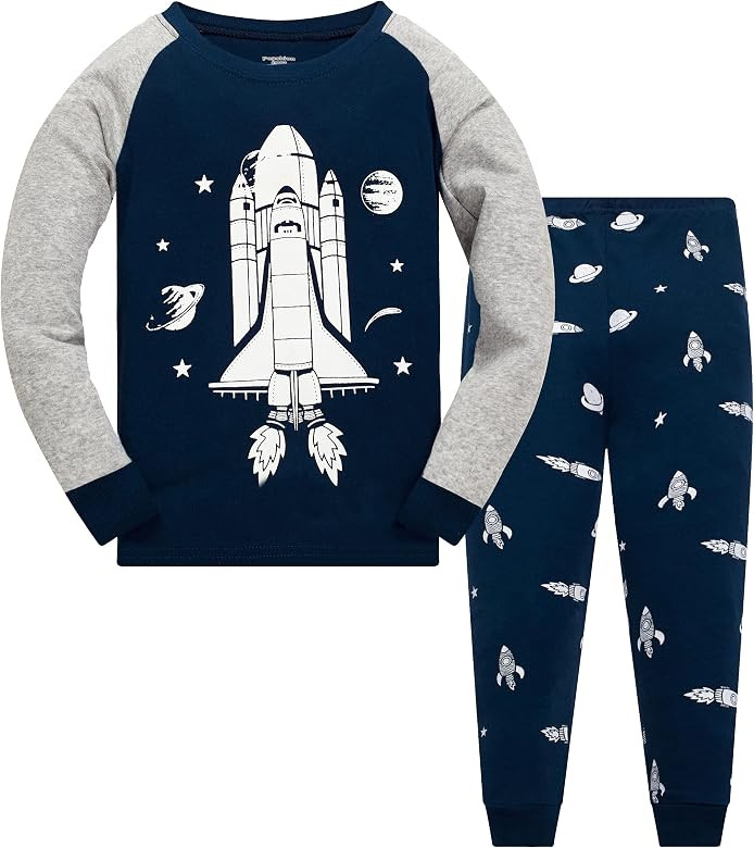 Popshion Little Boys Pajamas Sets Glow in Dark Dinosaur 100% Cotton 2 Piece Toddler Clothes Kids ... | Amazon (US)