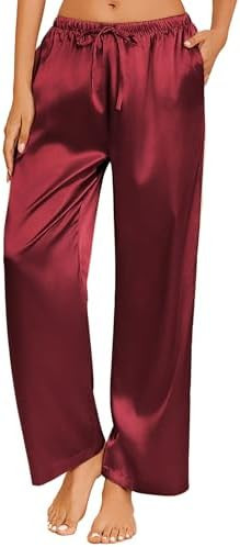 Ekouaer Womens Silk Satin Pajama Pants Casual Loose Lounge Pants Drawstring Elastic Waist Wide Le... | Amazon (US)