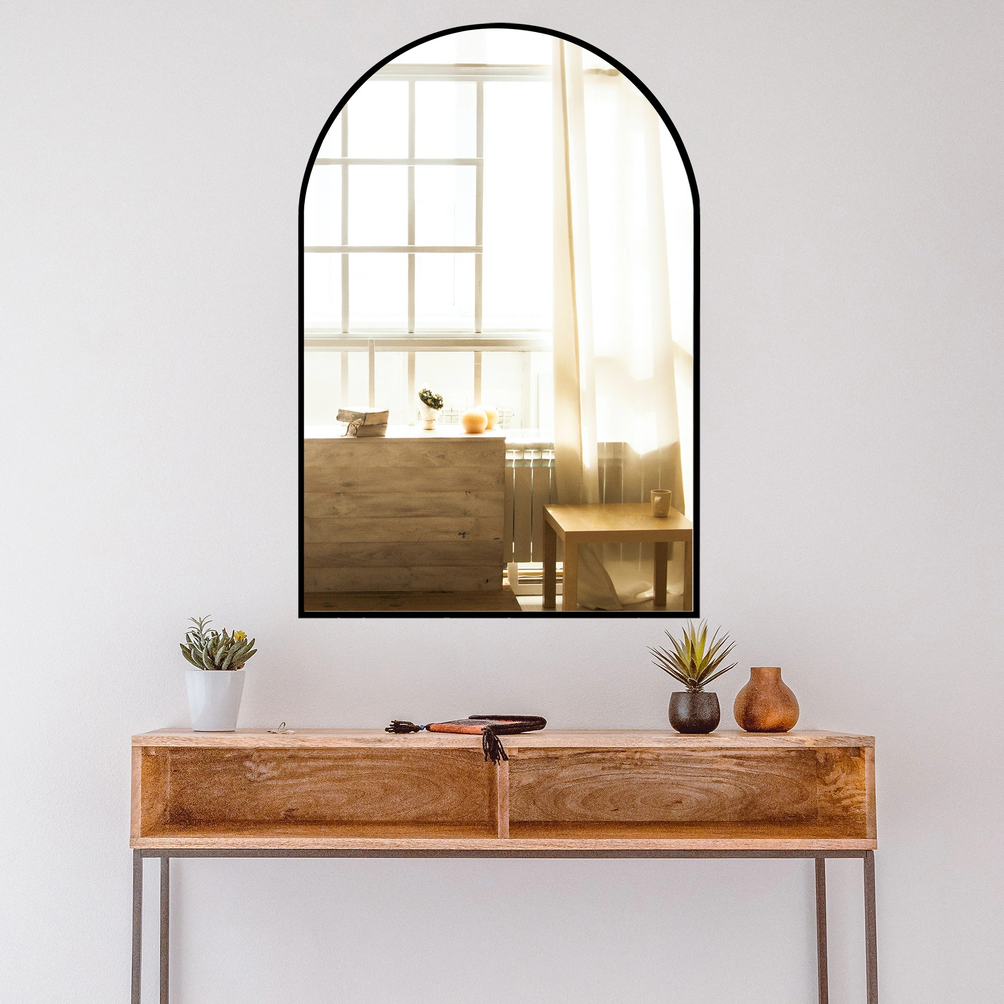 24 in. W x 36 in. H Arched Black Aluminum Metal Framed Wall Mirror | Bed Bath & Beyond