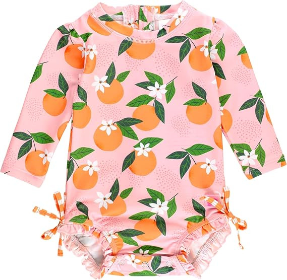 RuffleButts Baby Girls UPF 50+ Sun Protection Floral Printed Long Sleeve One Piece Rash Guard Swi... | Amazon (US)