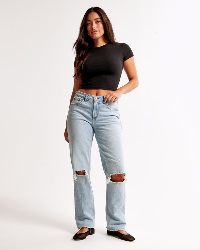 Women's Curve Love Mid Rise 90s Straight Jean | Women's Clearance | Abercrombie.com | Abercrombie & Fitch (US)