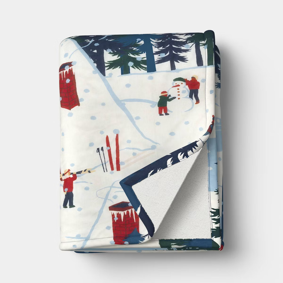 Snow Scene Quilted Jersey Throw Blanket with Faux Shearling Reverse Blue - Room Essentials™ | Target