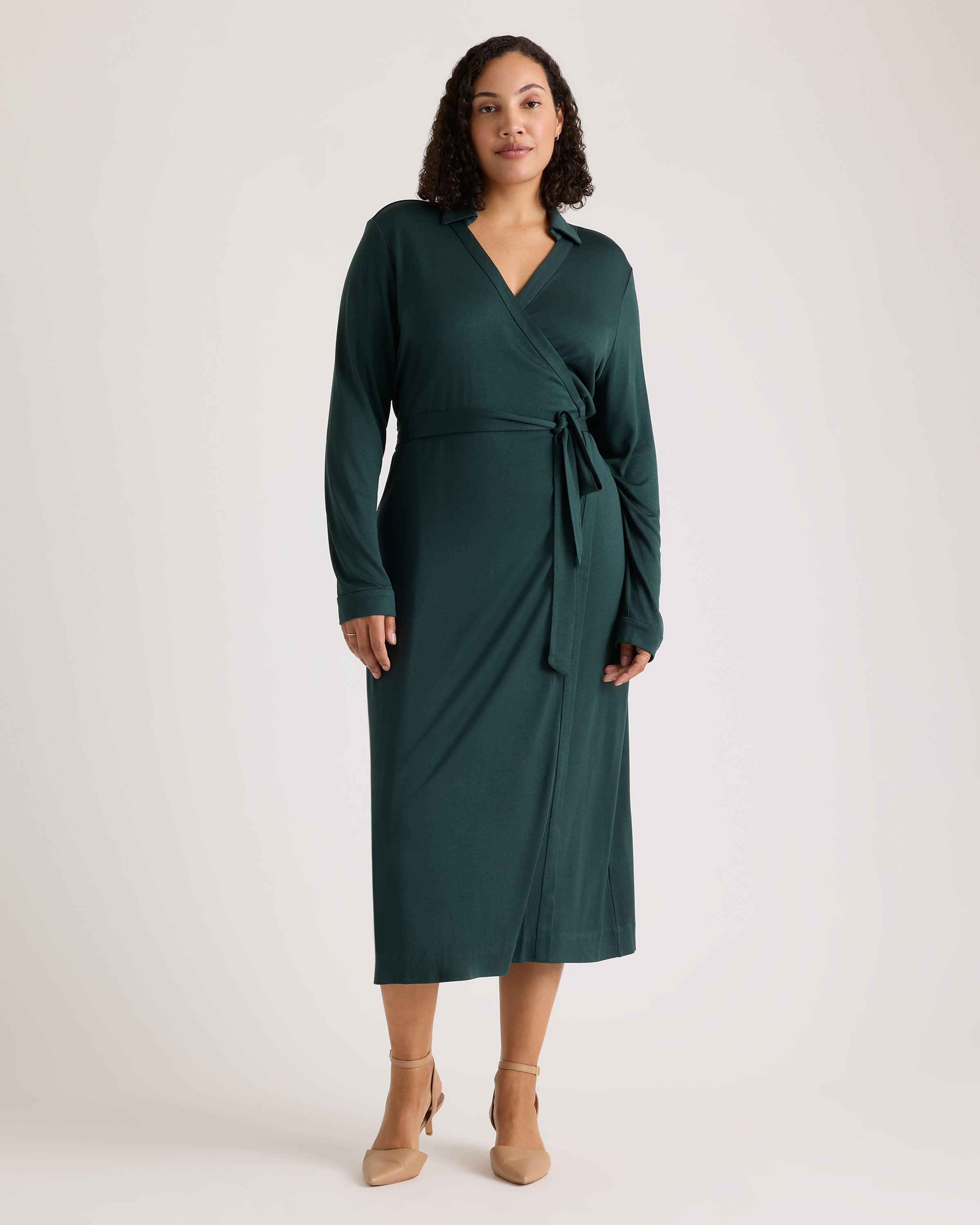 100% Silk Jersey Midi Wrap Dress in Black | Quince