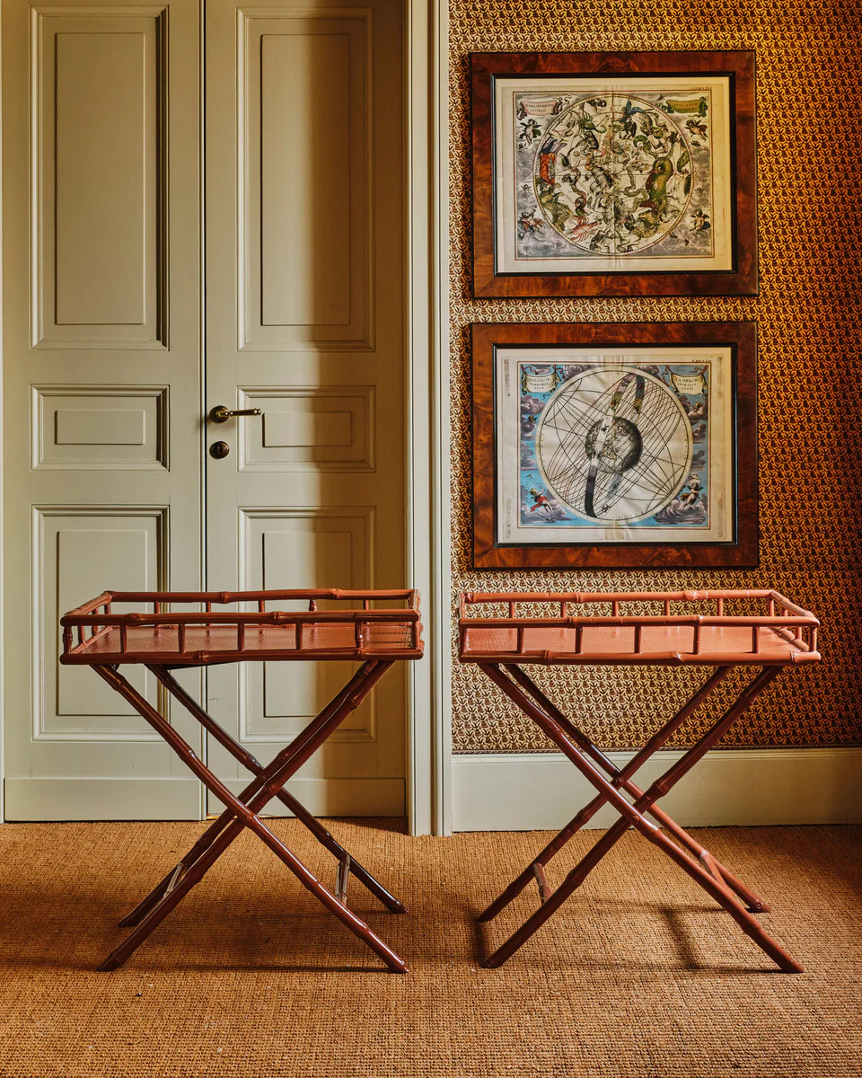 Pair of Painted Faux-Bamboo Galleried Tray Tables | Cabana Magazine