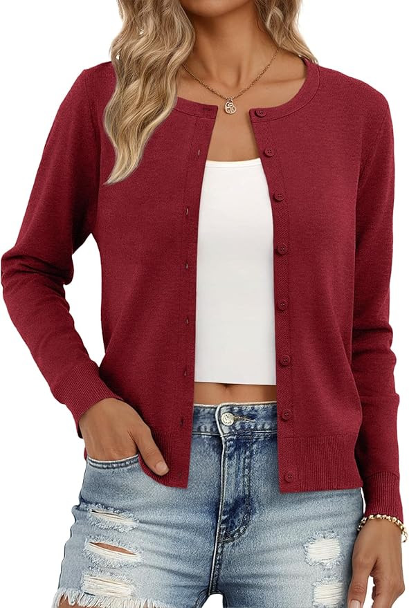 Trendy Queen Womens Cardigan Sweaters Lightweight Crew Neck Outfits Fall Fashion 2025 Clothing | Amazon (US)