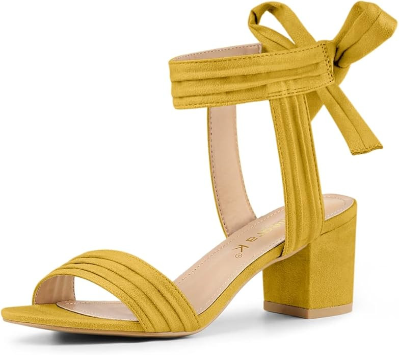 Allegra K Women's Open Toe Ankle Tie Back Block Heels Sandals | Amazon (US)