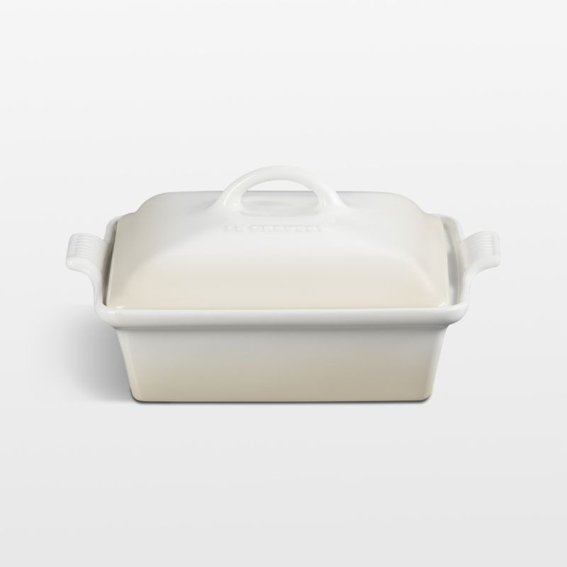 Le Creuset Heritage 2-Qt. Square Covered Casserole in Meringue + Reviews | Crate & Barrel | Crate & Barrel