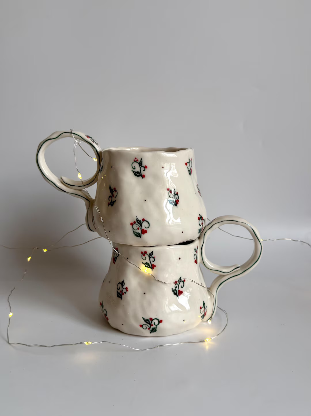 Cute Minimalist Holly Berry Christmas Mug Handmade Ceramic Xmas Winterberry Coffee, Latte, Cappuc... | Etsy (US)