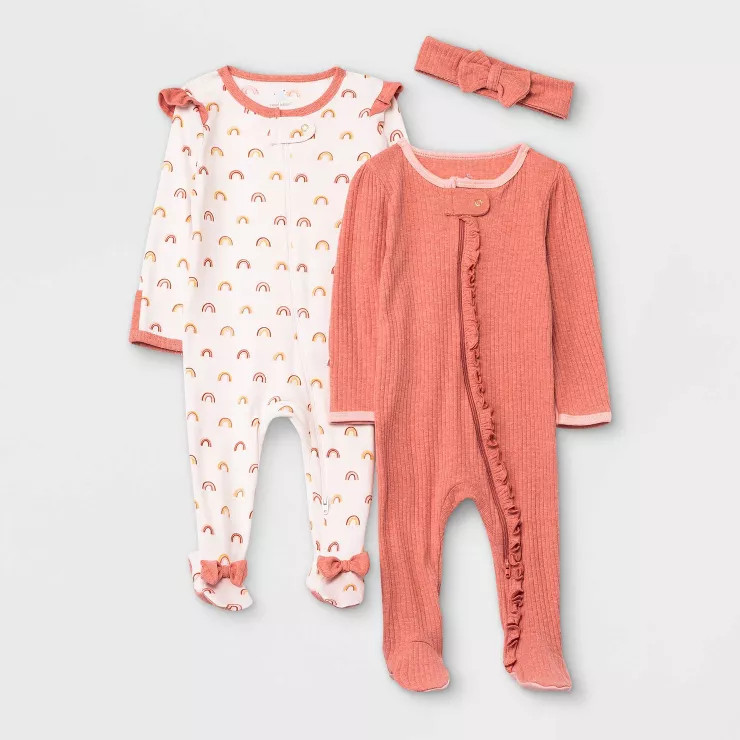 Baby Girls' 2pk Rainbow Sleep N' Play with Headwrap - Cloud Island™ | Target