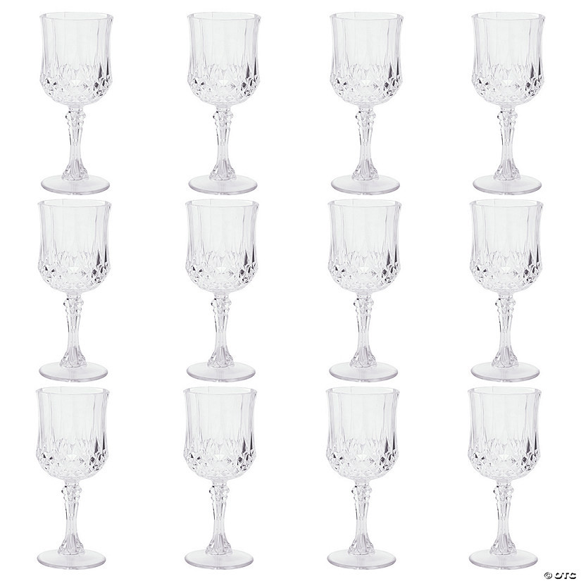 6 3/4" 8 oz. Clear Patterned BPA-Free Plastic Wine Glasses - 12 Ct. | Oriental Trading Company