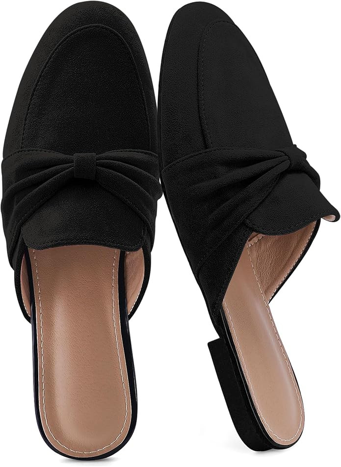 Womens Mules Slip On Shoes: Comfortable Closed Toe Backless Loafers Dressy Bow Ladies Flats for B... | Amazon (US)