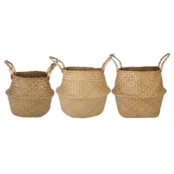 Hand Woven Seagrass Plant Basket Belly Basket Plant Pot Cover Straw Beach Bag,Large/Medium/Small | Walmart (US)