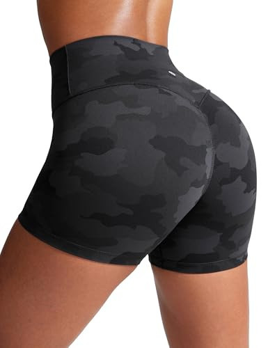 CRZ YOGA Secretsculpt Womens Butterlift High Waist Scrunch Butt Biker Shorts 4 Inches - No Front Seam Workout Gym Booty Dark Grey Camouflage 2 XX-Small | Amazon (US)