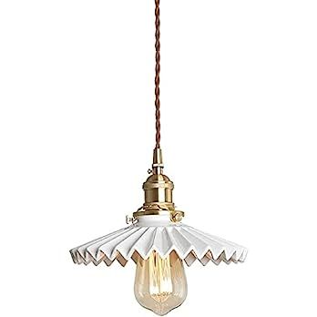 Amazon.com: ZPTECH Modern Simple Pendant Lights E27 Height Adjustable Chandelier with Pleated Cer... | Amazon (US)