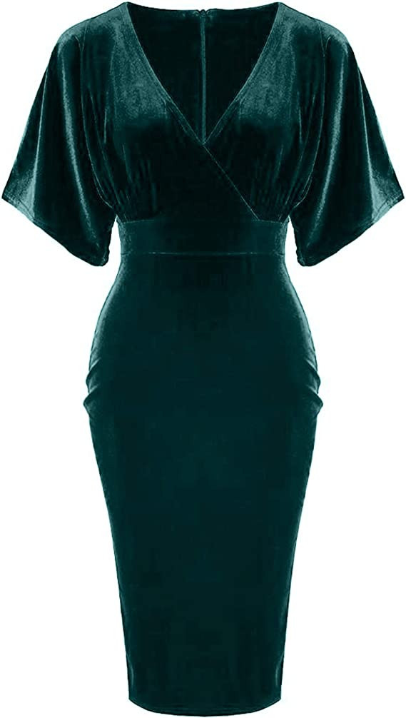 GownTown 1950s Style Butterfly Sleeve Velvet Pencil Dress | Amazon (US)