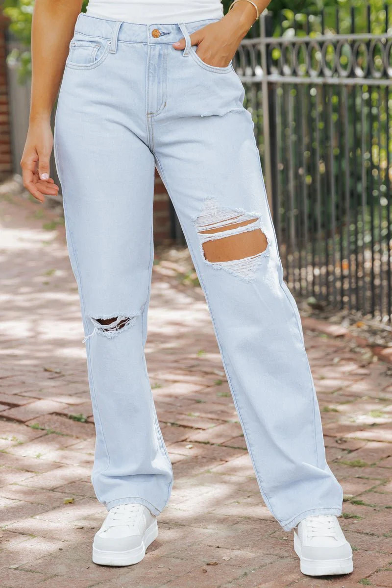 Light Wash Distressed Straight Leg Jeans | Magnolia Boutique