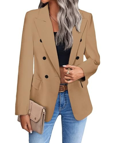 Khaki Blazers Jacket for Women 2024 Spring Summer Casual Blazer Fashion Womens Long Lightweight Work Business Lady Double-Breasted Boyfriend Petite Suit Suits Khaki XXL | Amazon (US)