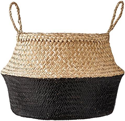Bloomingville Round Natural Seagrass Basket with Handles, 19.5 Inch, Natural & Black | Amazon (US)