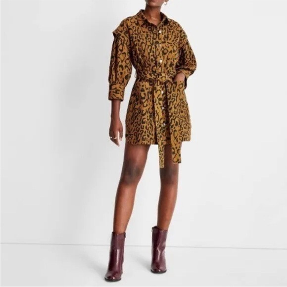 Future collective Kahlana Barfield Brown Leopard Denim Dress | Poshmark
