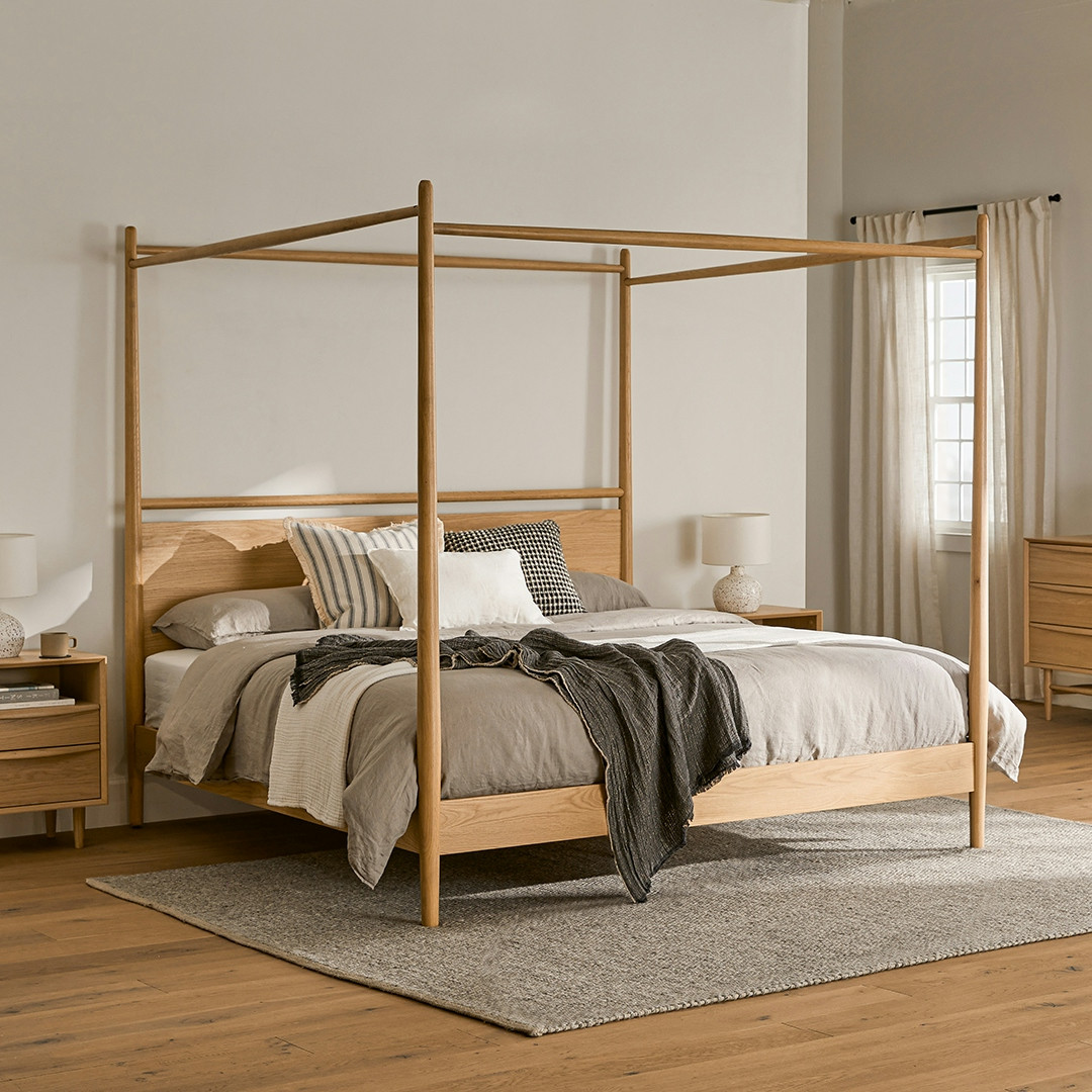 Lenia King Canopy Bed - White Oak | Article