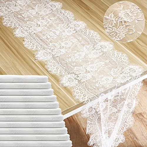 12 Pack Lace Table Runner 14 x 120 Inch White Rustic Lace Fabric Table Runners with Rose Embroide... | Amazon (US)