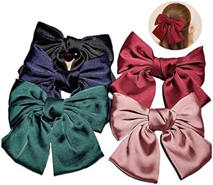 SAIFEI 5Pcs Multicolor Big Hair Bow Tie Cute French Hairpin satin Silk Bow Hair Ornament Gift for... | Amazon (US)