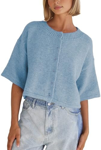 Springrain Cardigan Sweaters for Women Lightweight Knit Cropped Cardigan Button Up Solid Knitwear | Amazon (US)