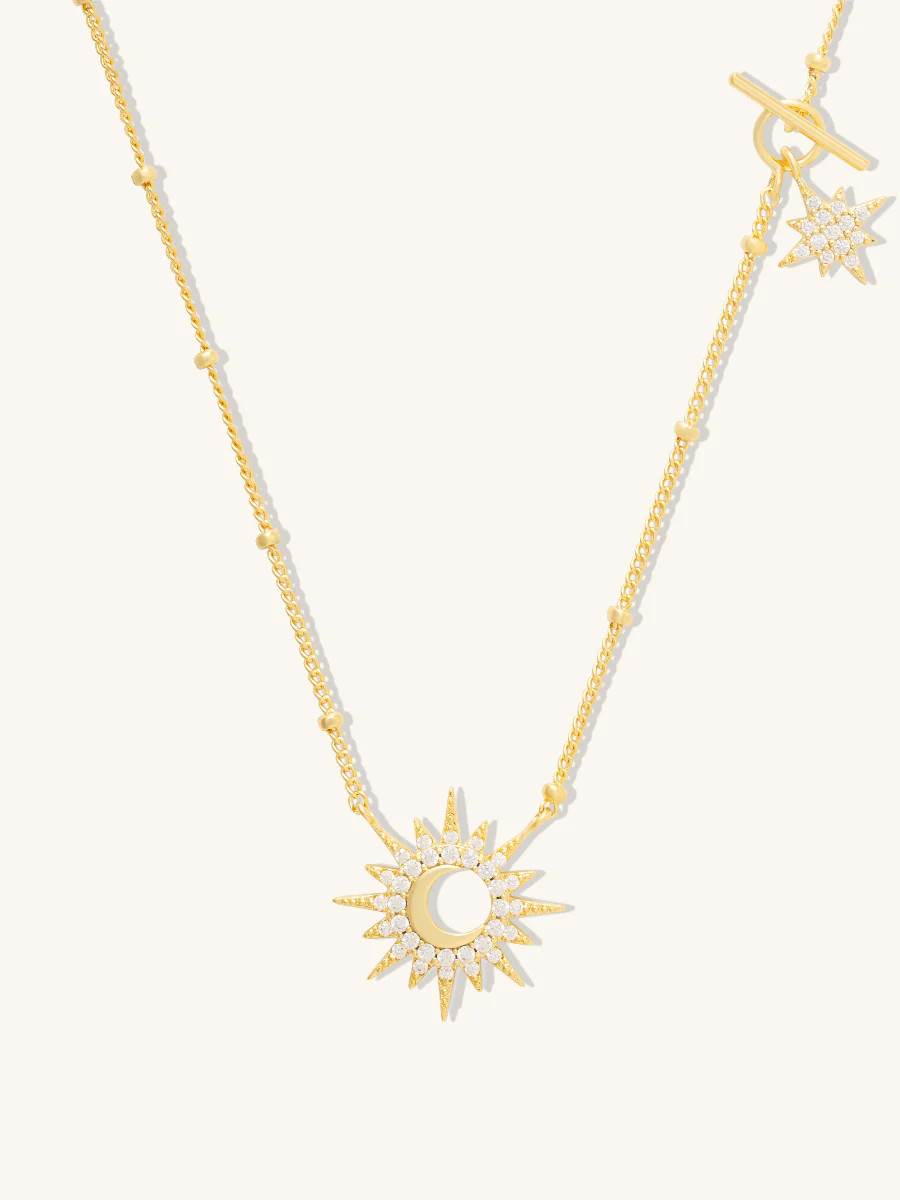 Sunlit Crescent Gold Necklace | Wanderlust + Co | Wanderlust + Co