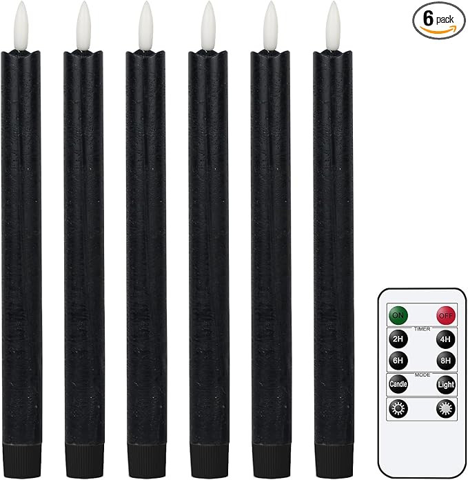 GenSwin Flameless Black Taper Candles Flickering with 10-Key Remote, Battery Operated Led Warm 3D... | Amazon (US)
