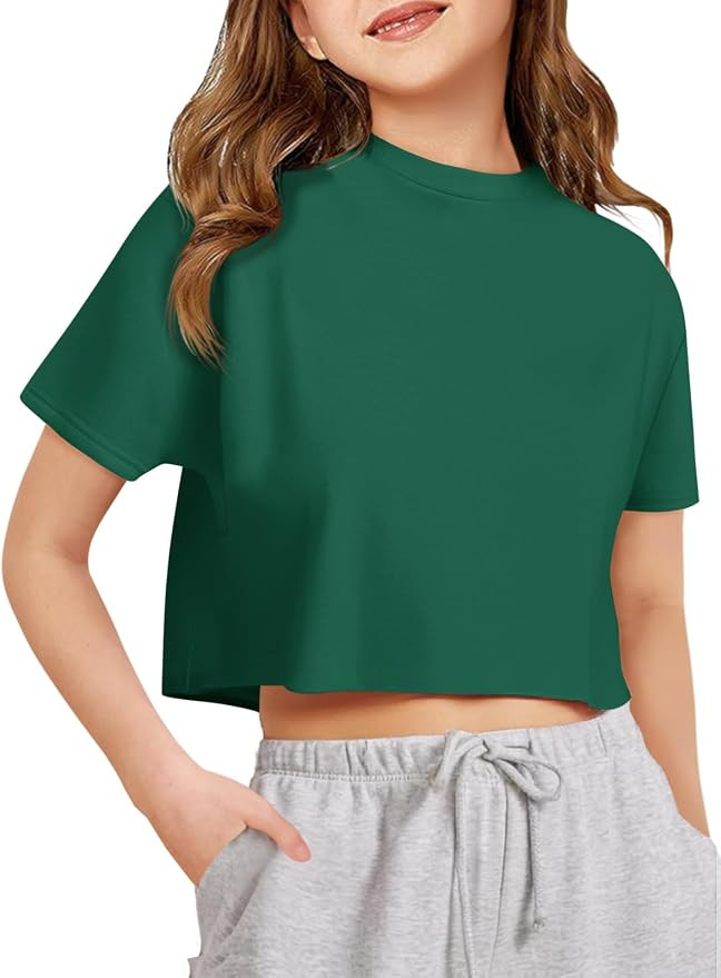 Girls Athletic Oversized Crop Tops Kids Drop Shoulder Short Sleeve T Shirts Workout Tees 5-14 Yea... | Amazon (US)