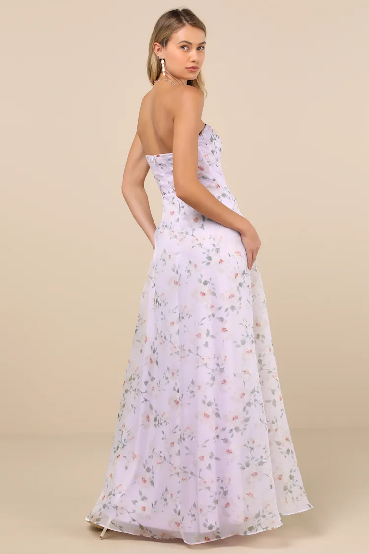 Chic Preciousness Lavender Floral Organza Bustier Maxi Dress | Lulus