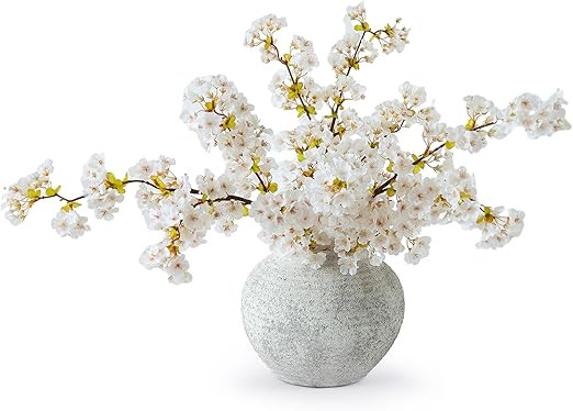 mizii 3Pcs Artificial White Cherry Blossom Branches 40" Fake Silk Cherry Blossoms Flowers with Lo... | Amazon (US)