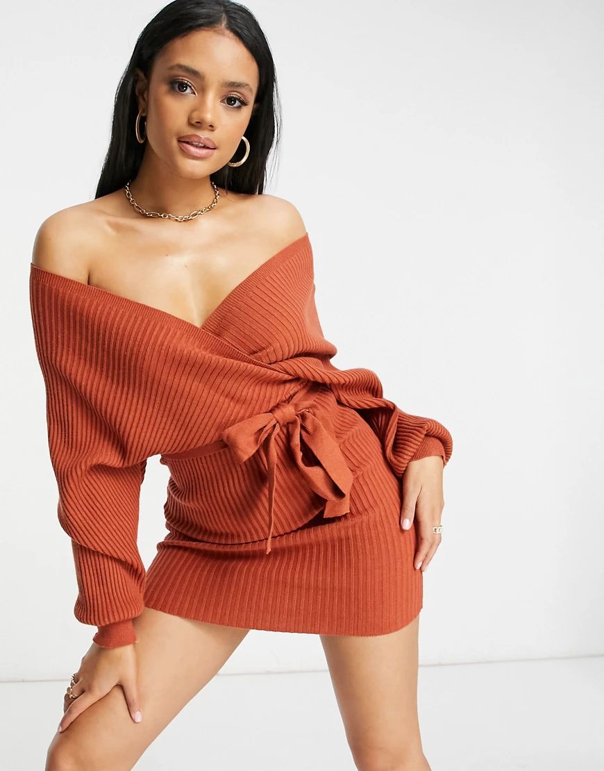 Parallel Lines knit wrap sweater dress in rust-Red | ASOS (Global)