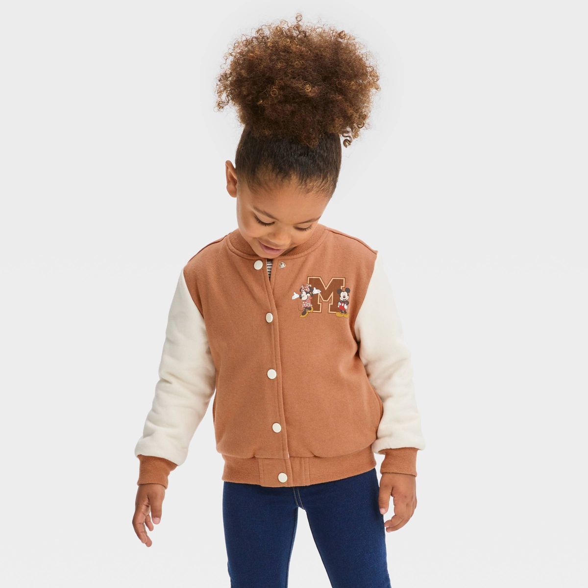 Toddler Mickey Mouse & Friends Varsity Fleece Jacket - Brown | Target