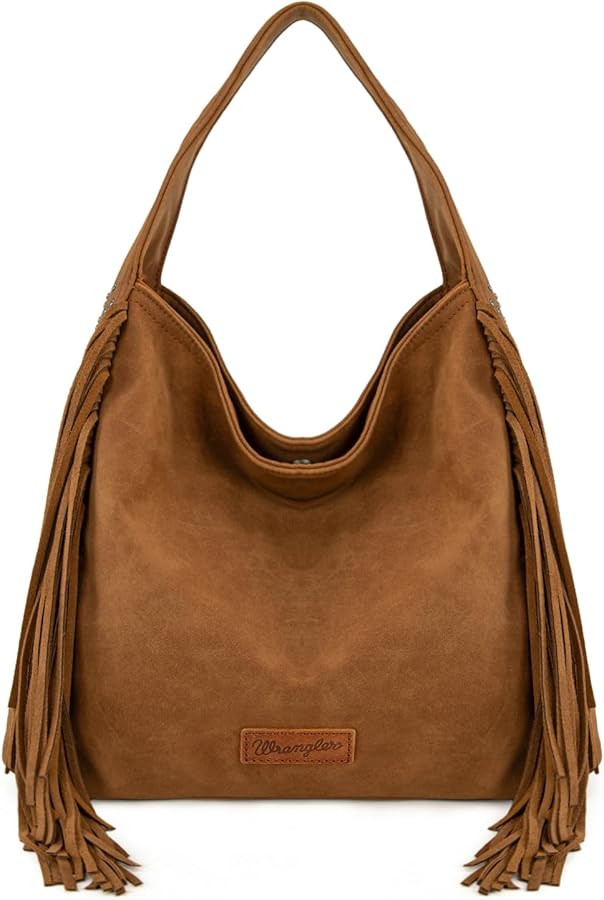 Wrangler Fringe Suede Hobo Bag for Women Leather Western Fringe Purse Tassel Hippie Shoulder Bag | Amazon (US)