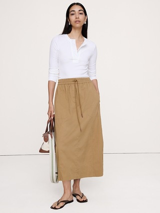 Stretch-Cotton Barrel Midi Skirt | Banana Republic (US)
