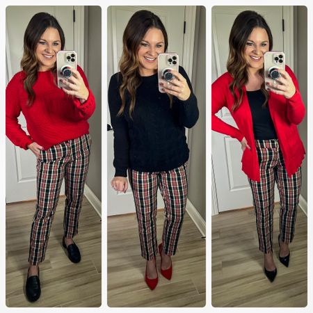 How fun are these pants from Walmart?! So festive for this time of year, but also something I can wear to work! I absolutely love the fit too! Which look is your favorite? 
#ad #walmart #walmartfashion 

#LTKHoliday #LTKstyletip #LTKSeasonal
