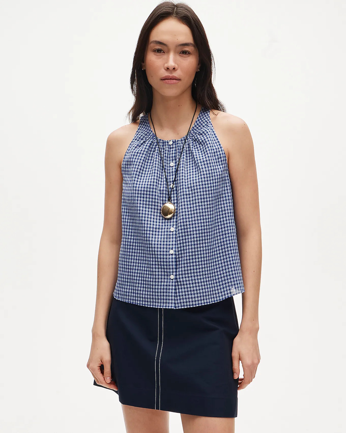 High-neck tank top in gingham cotton voile | J. Crew US