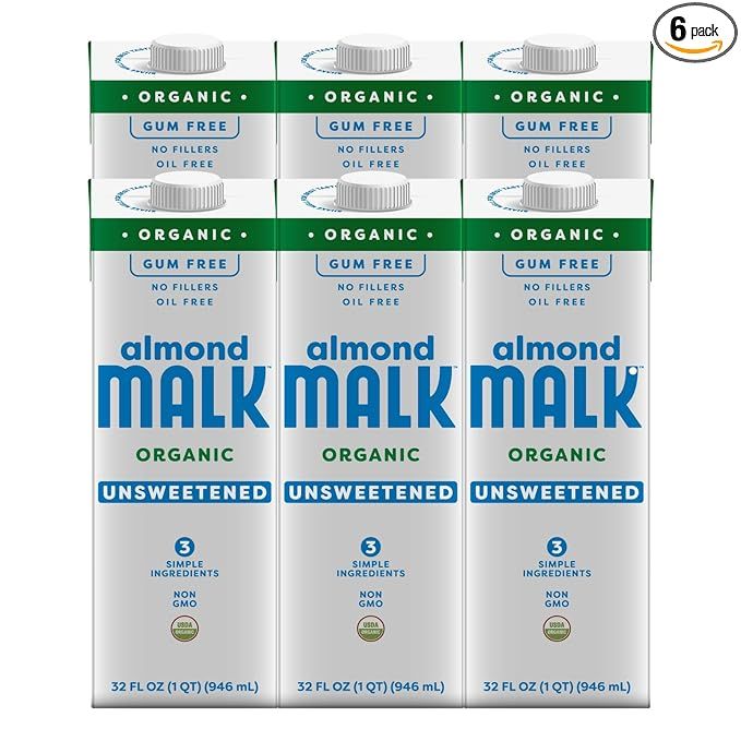 Malk Organic Unsweetened Almond Milk - 32 fl oz - 6 pack - Non GMO, Whole 30 approved, Dairy Free... | Amazon (US)