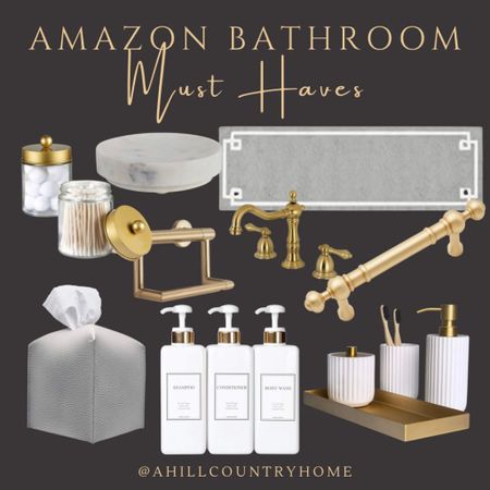Amazon bathroom must haves! 

Follow me @ahillcountryhome for daily shopping trips and styling tips 

Brass bathroom, brass handle, bathroom rug, dispenser, marble decor, organization

#LTKhome #LTKSeasonal #LTKstyletip