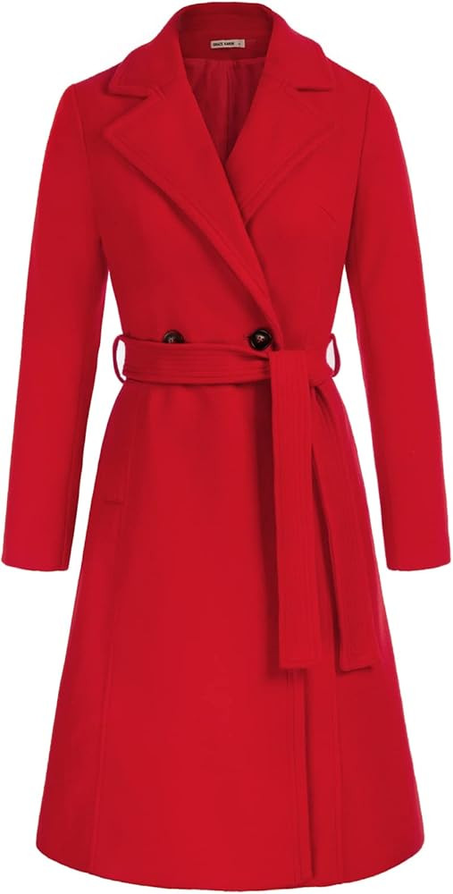 GRACE KARIN Women's Notched Lapel Double Breasted Pea Coat Mid-Long Wool Blend Over Coats with Be... | Amazon (US)