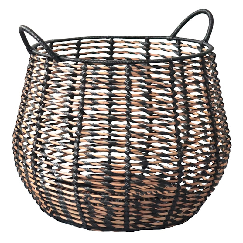 Rocco Black & Natural Rattan Storage Basket, Large | At Home