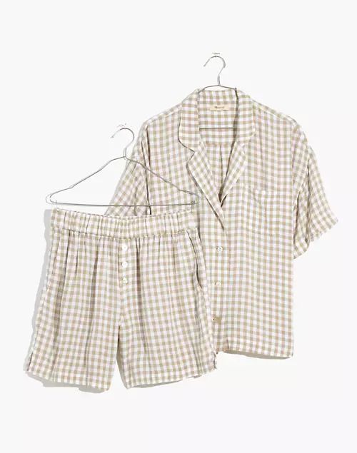 Linen-Blend Oversized Short Pajama Set in Gingham Check | Madewell