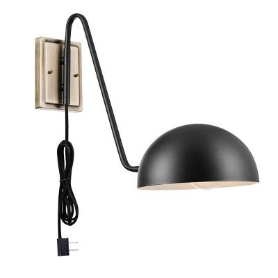 Addison 1-Light Matte Black Plug-In Wall Sconce with Antique Brass Backplate - Novogratz x Globe | Target