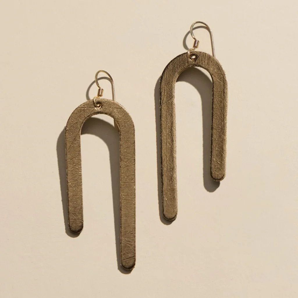 Vintage Bronze Nara Asymmetrical Arch Earrings | Nickel and Suede