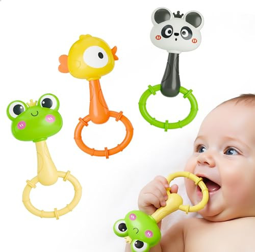 iPlay, iLearn Baby Maracas Rattle Toy, Infant Animal Shaker Rattles Set, Newborn Sensory Teething Rings, Tummy Time Carseat Stroller Crib Toy, Birthday Gift 3 4 6 7 9 12 18 Month Old Toddler Girl Boy | Amazon (US)